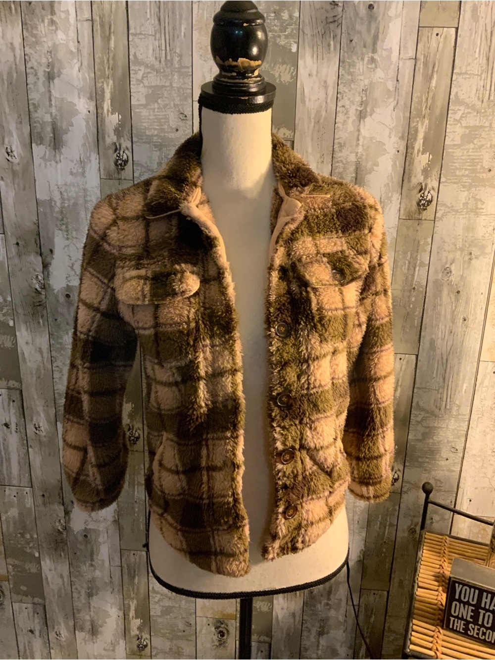 PacSun Plaid Teddy Jacket in Brown and Tan